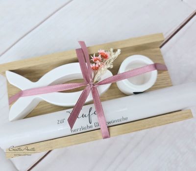 Geschenkset Anlaß zur Auswahl mit Fisch und Kerzenständer aus Beton - ROSA